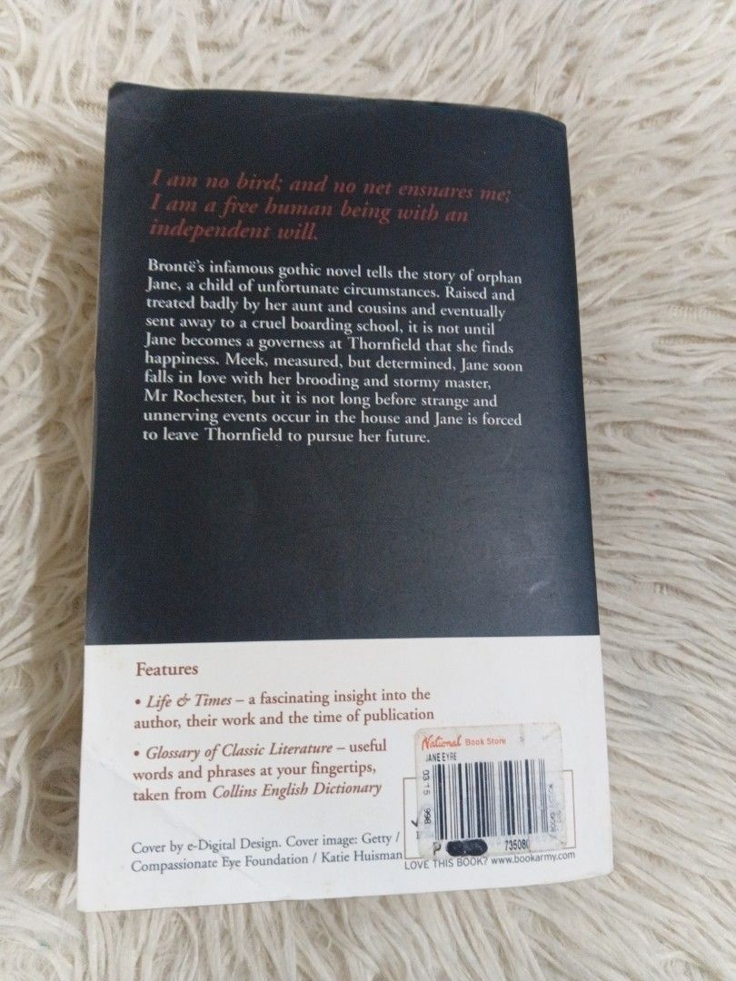 Jane Eyre by Charlotte Bronte Collins Classics Paperback (Category: Storybooks) located in Cavite. Submitted by nathstelein_finds (Listing ID 1470117893, Image 2). Description: - Title: Jane Eyre by Charlotte Brontë - Edition: Collins Classics - Format: Paperback (Standard Novel Size) - Ideal for: Literature fans and students - Condition: Readable with some shelf wear and page yellowing due to age.
