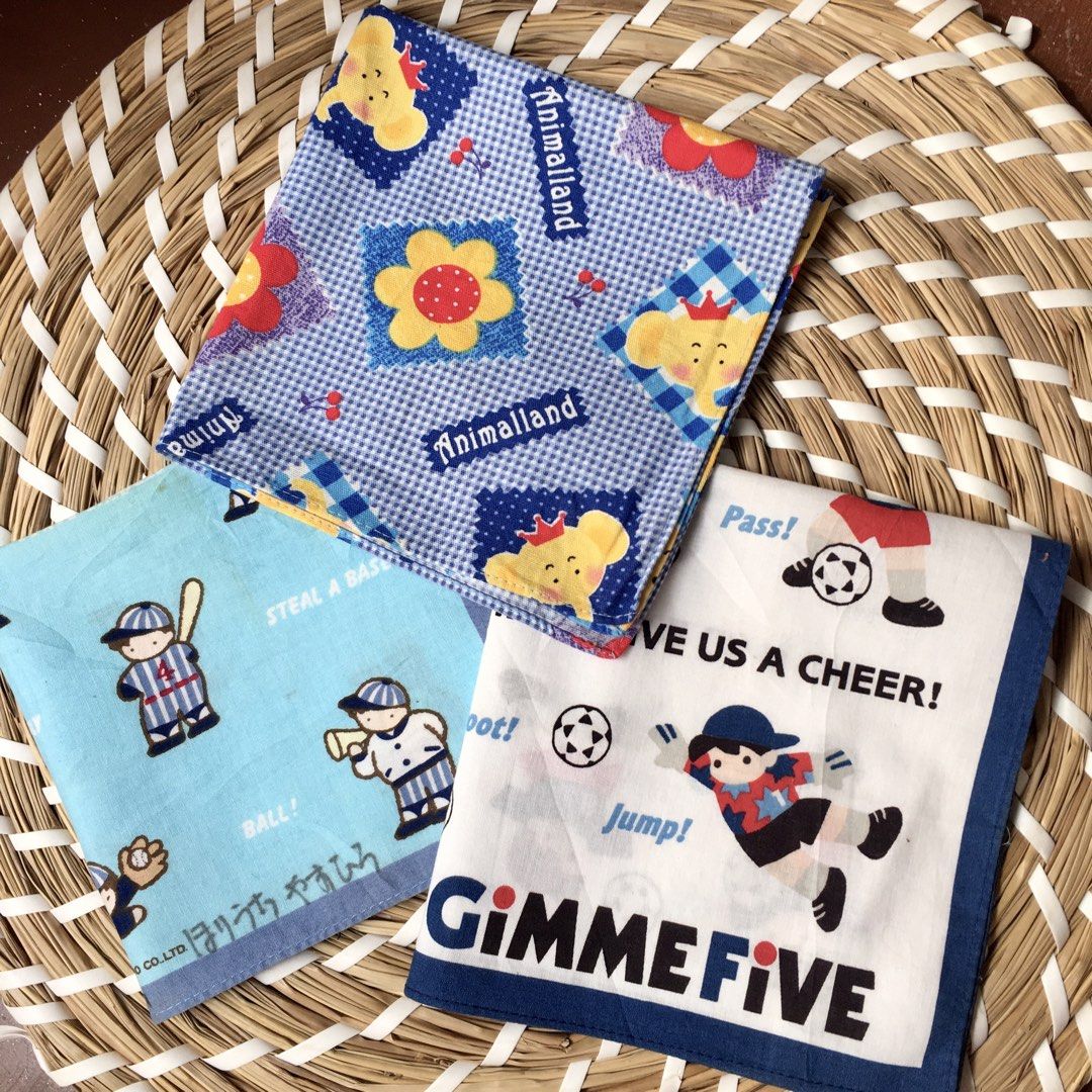 Japan cotton hankies for kids bundle 3pcs (Category: Babies & Kids Fashion) located in Quezon, Isabela. Submitted by hankies_garden2 (Listing ID 1470033338, Image 1). Description: Fixed price‼️ Mix of bnew/ like new/ lightly used Cotton hankies from Japan 1 day reservation only‼️ *Please manage your expectations if there would be min flaws/ washable dirt/ small storage stain- major flaws will be disclosed #japanhankies #japanscarves #mcm #branded