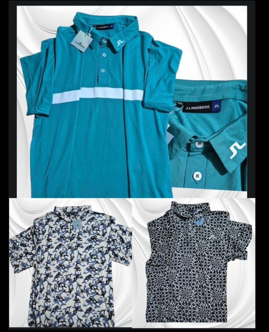 j.lindeberg Golf Polo Shirts (Category: Tshirts & Polo Shirts ) located in Paranaque City. Submitted by calm_youngstore7 (Listing ID 1470105603, Image 2). Description: BIG DISCOUNTS ON GOLF SHIRTS! LUMITED SIZES AVAILABLE - Brand: J.Lindeberg - Condition: Brand new with tags (BNWT) - Options: Buy as a bundle or individually - Designs: Turquoise with white chest stripe, Blue & white killer whale print, Black & white geometric pattern - Features: C