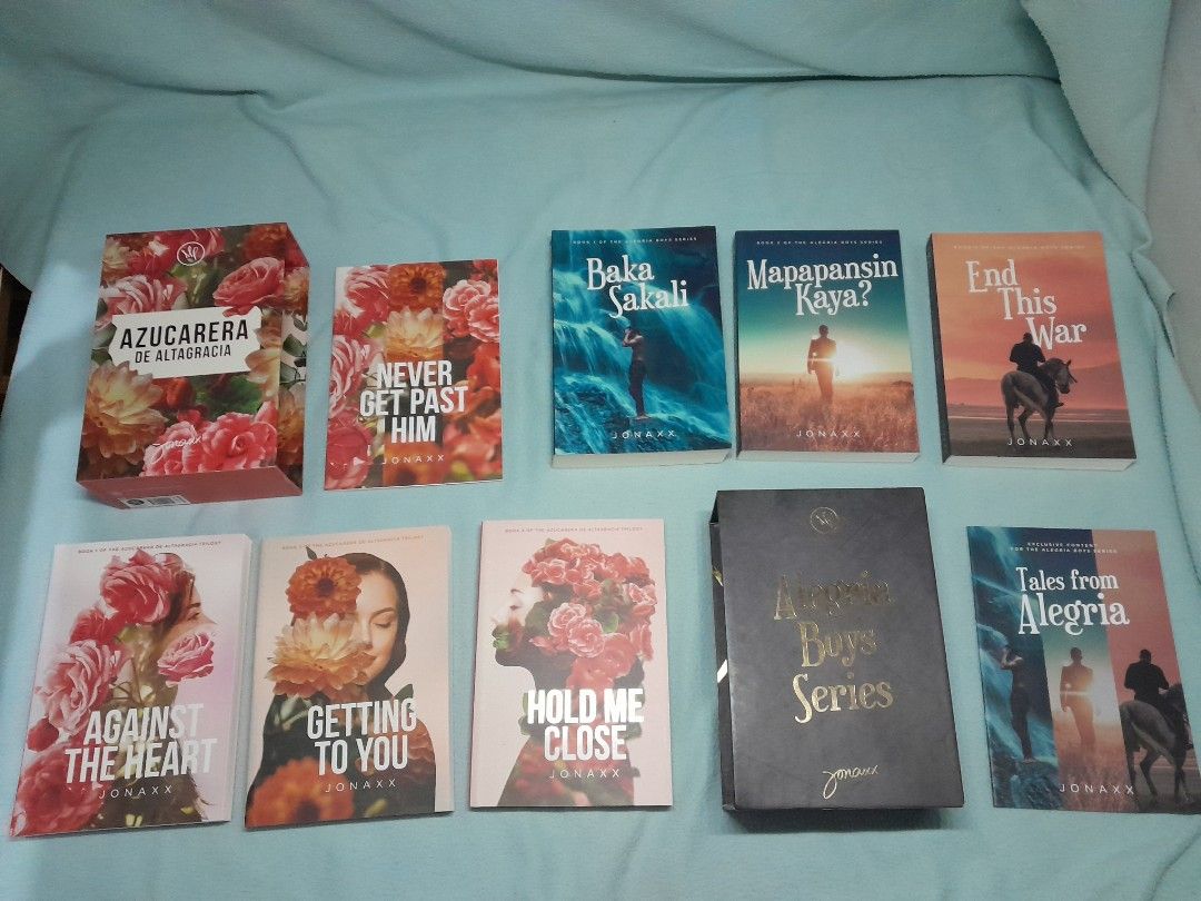JONAXX - AZUCARERA DE ALTAGRACIA BOX SET (Category: Storybooks) located in Bulacan. Submitted by heyskawn (Listing ID 1470111882, Image 2). Description: WATTPAD | JONAXX AZUCARERA DE ALTAGRACIA • AGAINST THE HEART • GETTING TO YOU • HOLD ME CLOSE with booklet - NEVER GET PAST HIM and signed photo art of GTY. ₱650 plus local shipping. MOP: GCash or Bank Transfer MOD: J&T Regular.