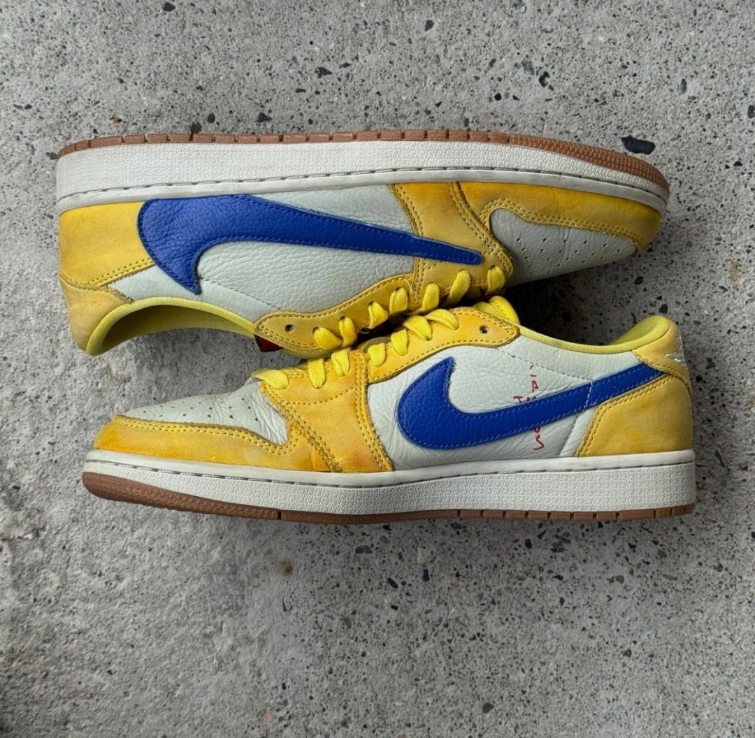 Jordan 1 Low Travis Scott Canary (Category: Sneakers) located in Albuera. Submitted by maglinte23 (Listing ID 1470057701, Image 2). Description: Jordan 1 Low Travis Scott Canary Size 10 US Mens Lightly Worn.