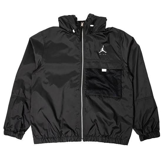Jordan Black Windbreaker Jacket (Category: Coats, Jackets and Outerwear) located in Baguio. Submitted by gab_thrift (Listing ID 1469949990, Image 1). Description: - Brand: Jordan - Style: Windbreaker jacket - Color: Black - Size: Medium - Condition: Clean, excellent piece - Features: Full zip closure, hood, grid pattern ripstop fabric - Pockets: Front and back mesh pockets with Jumpman branding - Style Code: DM1868-010 23x27 Not sure if washable 