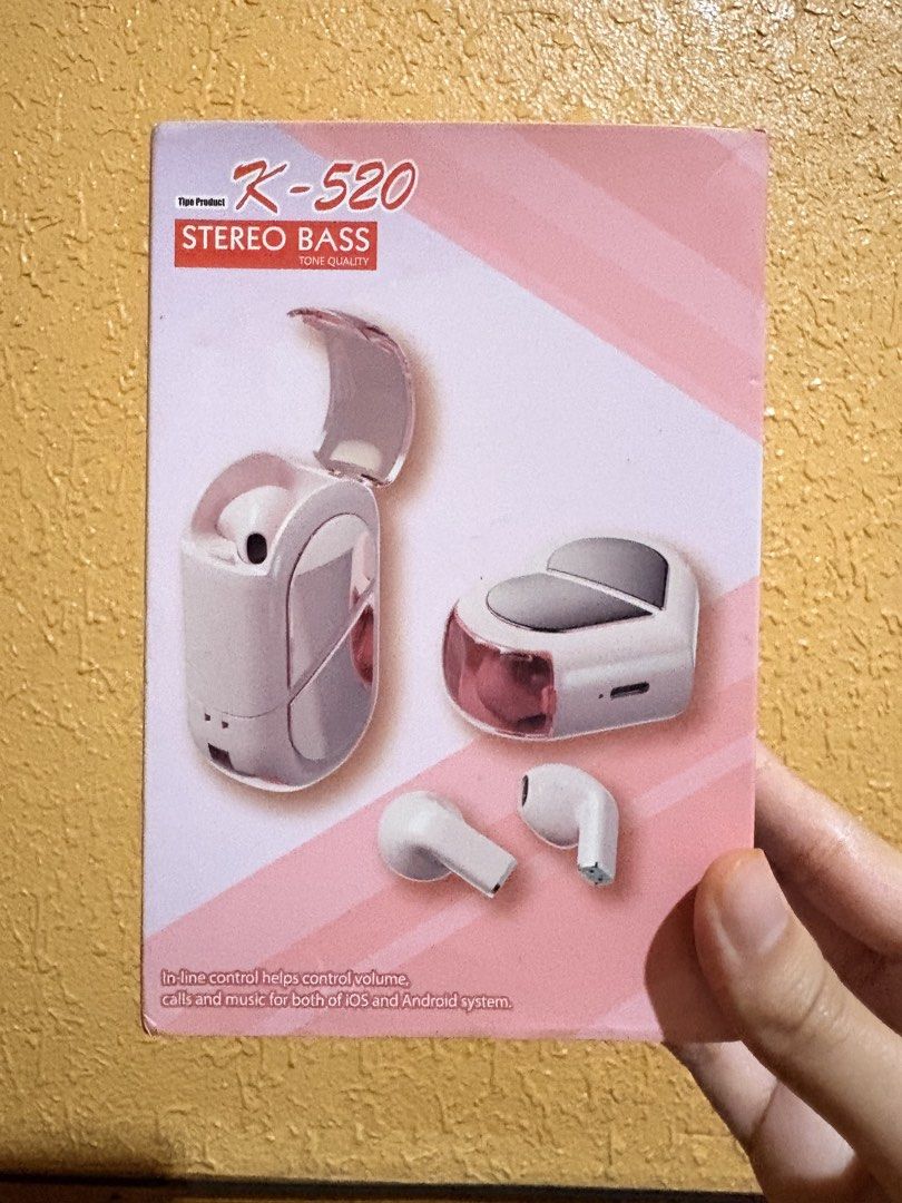 K-520 True Wireless Bluetooth Heart-Shaped Earbuds Pink (Category: Earphones) located in Baguio. Submitted by declutterbycys (Listing ID 1470076788, Image 3). Description: - Brand new in box K-520 wireless earbuds in a stylish pink color - Unique rotating heart-shaped case transforms into two different forms - Reliable Bluetooth 5.3 connectivity with rich stereo bass sound - Convenient in-line control fully compatible with both iOS and Android sy