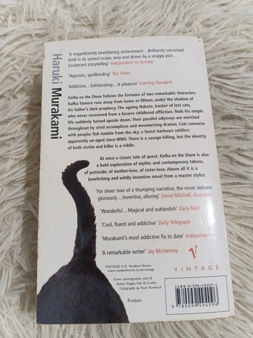 Kafka on the Shore by Haruki Murakami (Category: Announcements) located in Cavite. Submitted by nathstelein_finds (Listing ID 1470098152, Image 2). Description: - Title: Kafka on the Shore by Haruki Murakami - Edition: Vintage U.K. paperback - Translator: Philip Gabriel - Condition: Pages show natural yellowing due to age; spine is intact with clean text blocks - Format: Standard paperback.