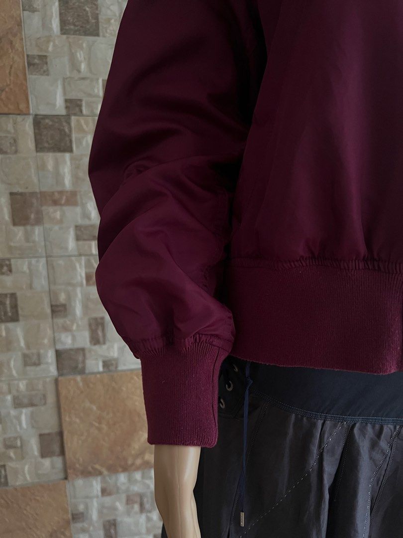 KARL LAGERFIELD MA - 1 BOMBER JACKET (Category: Coats, Jackets and Outerwear) located in Bacolod City. Submitted by timelessbyjosh (Listing ID 1470001858, Image 3). Description: BEST FOR CASUAL & COZY OUTFITS SIZE : 90 ACTUAL COLOR : BURGUNDY COLOR RATE : 9. 5 OUT OF 10 CONDITION : EXCELLENT MATERIAL : 100 % NYLON ( OUTER MATERIAL ) & 98 % POLYESTER & 2 % POLYURETHANE ( COLOR COMBINATION ) & 100 % POLYESTER ( LINING ) MADE IN : FLAWS : NONE DIMEN