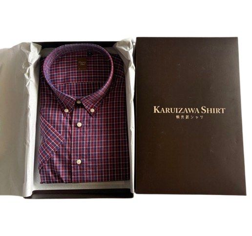 Karuizawa Shirt SS Button Down (Category: Formal Shirts) located in Dasmarinas. Submitted by sjo101 (Listing ID 1470090218, Image 1). Description: Karuizawa Shirt short sleeve button-down. Red and blue plaid checked pattern. Comes packed inside its original brown branded gift box. Width 21” Shoulder 18” Length 28.5” RFS: wrong size.