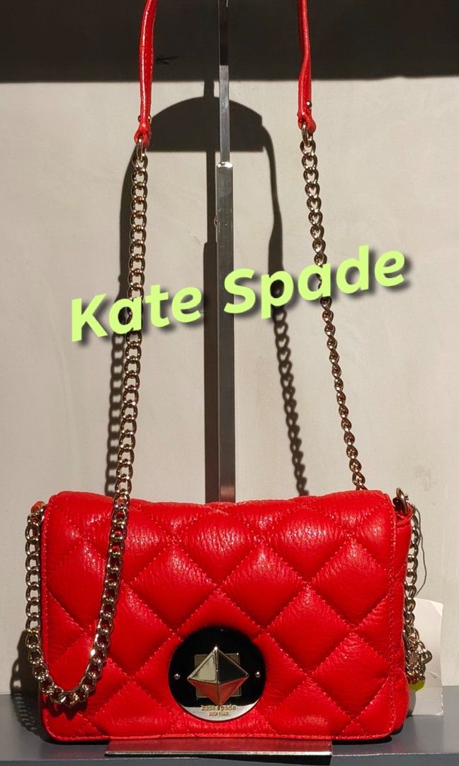KATE SPADE Auth. Shoulder Bag (Category: Luxury Bags & Wallets) located in Rizal. Submitted by baltiq (Listing ID 1470067196, Image 2). Description: KATE SPADE New York Original 👉from casual to formal on-the-go partner ✔model: Gold Coast Meadow ✔made of soft, premium quilted leather ✔attractive Flo Coral color (vibrant orange-toned red) ✔pyramid faceted shaped turn-lock closure ✔metal chain strap(21-22in. strap drop) ✔beige lining with metallic/