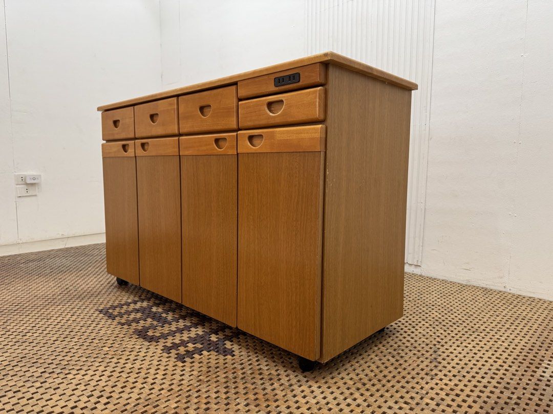 Kitchen Counter (Category: Shelves, Cabinets & Racks) located in Quezon City. Submitted by matetdevis13 (Listing ID 1470056112, Image 3). Description: Wooden Kitchen Counter with Outlet and Rollers Price: 8,500 L47 x W17.5 x H30 In good condition Code MJS30-R30.