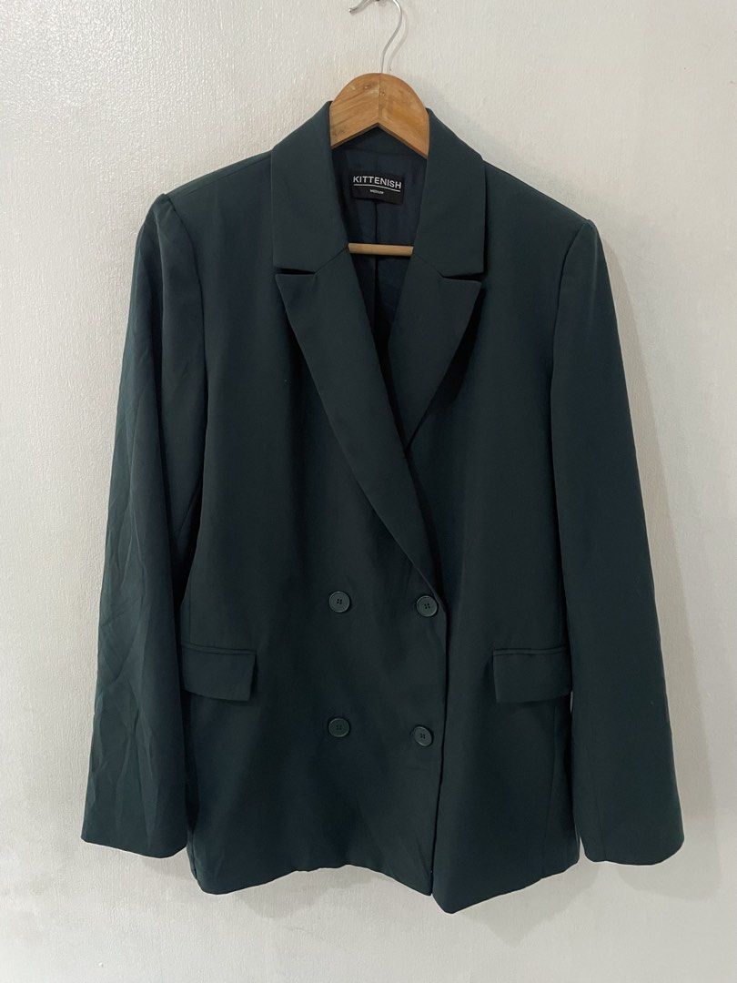 Kittenish Medium womens green double breasted suit coat blazer jacket (Category: Coats, Jackets and Outerwear) located in Quezon City. Submitted by johnofmanila (Listing ID 1469983670, Image 2). Description: Dimes 19 pit to pit 16 shoulder to shldr(padded) 24.5 sleeve length 28 body length Medium Fit Kittenish blazer (140usd bnew) Condition Excellent! Superb! Item storage code b58.