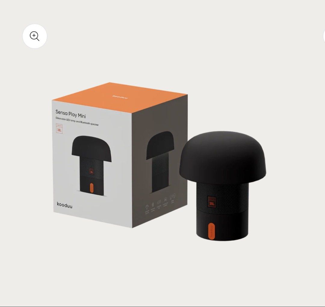 Kooduu Sensa Play Mini Dimmable LED Lamp and Bluetooth Speaker (Category: Soundbars, Speakers & Amplifiers) located in Marikina City. Submitted by melscloset_ (Listing ID 1469975490, Image 1). Description: - Model: Kooduu Sensa Play Mini - Color: Black with stylish orange accent branding - Features: 2-in-1 wireless Bluetooth speaker and dimmable LED lamp - Sound Quality: Expertly tuned by JBL for amazing audio - Design: Compact and trendy mushroo