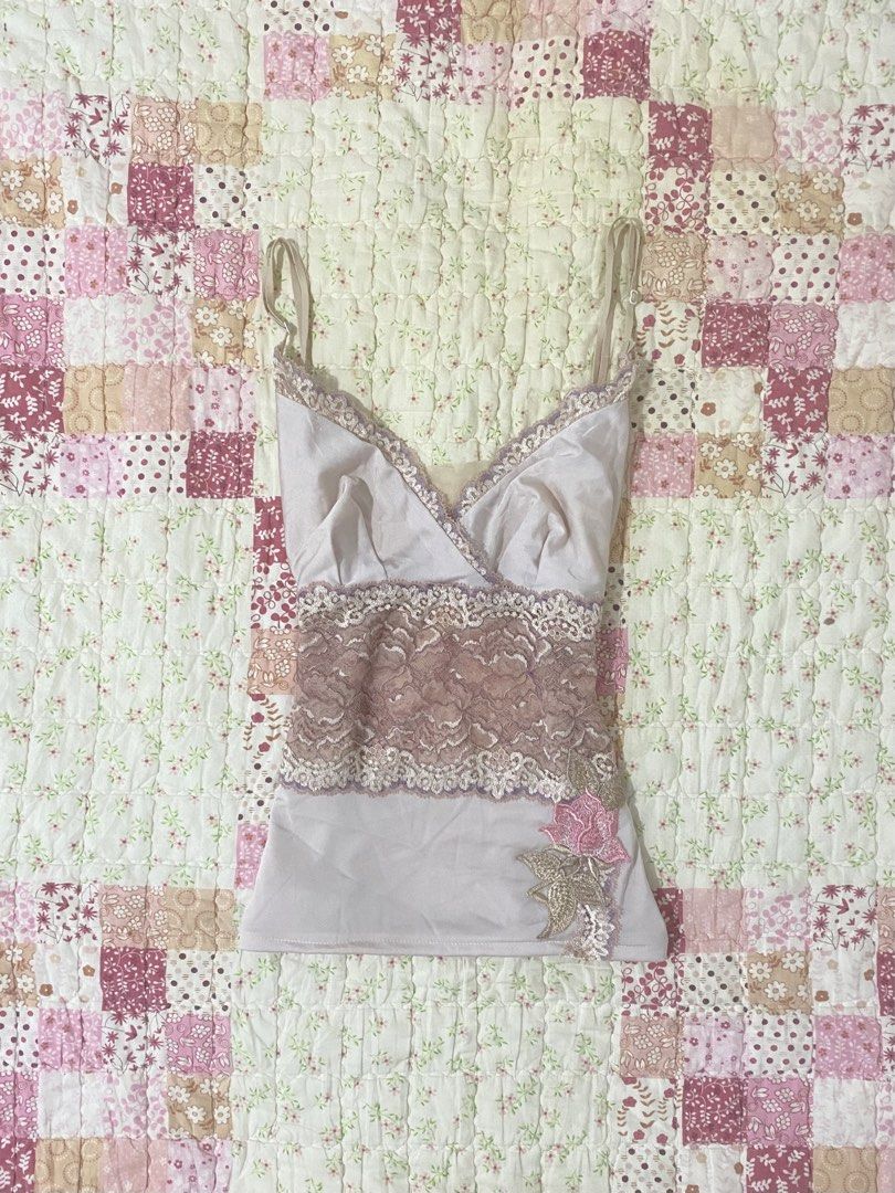 lace pink patch flowers design top silk (Category: Sleeveless) located in San Jose. Submitted by vintagexxo (Listing ID 1470097717, Image 1). Description: size: xs-m .