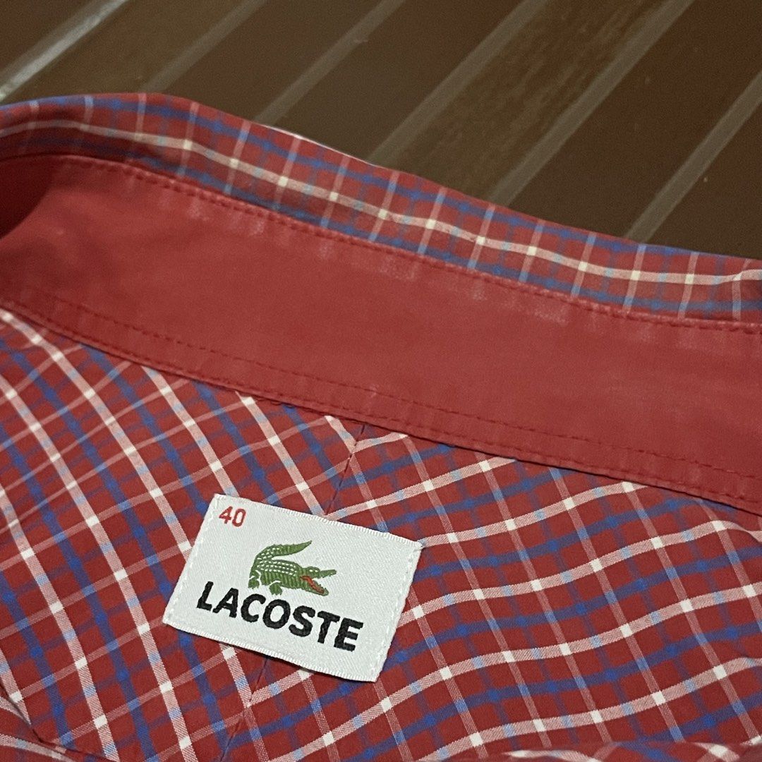 Lacoste Checkered Long Sleeve Button Down Shirt Size 40 (Category: Formal Shirts) located in Porac. Submitted by good.thriftsph (Listing ID 1470042833, Image 2). Description: Lacoste Checkered Red Button Down 20.5 x 28.5 Size 40 on tag (Medium) Excellent Condition Gcash•JNT•Porac Pampanga.