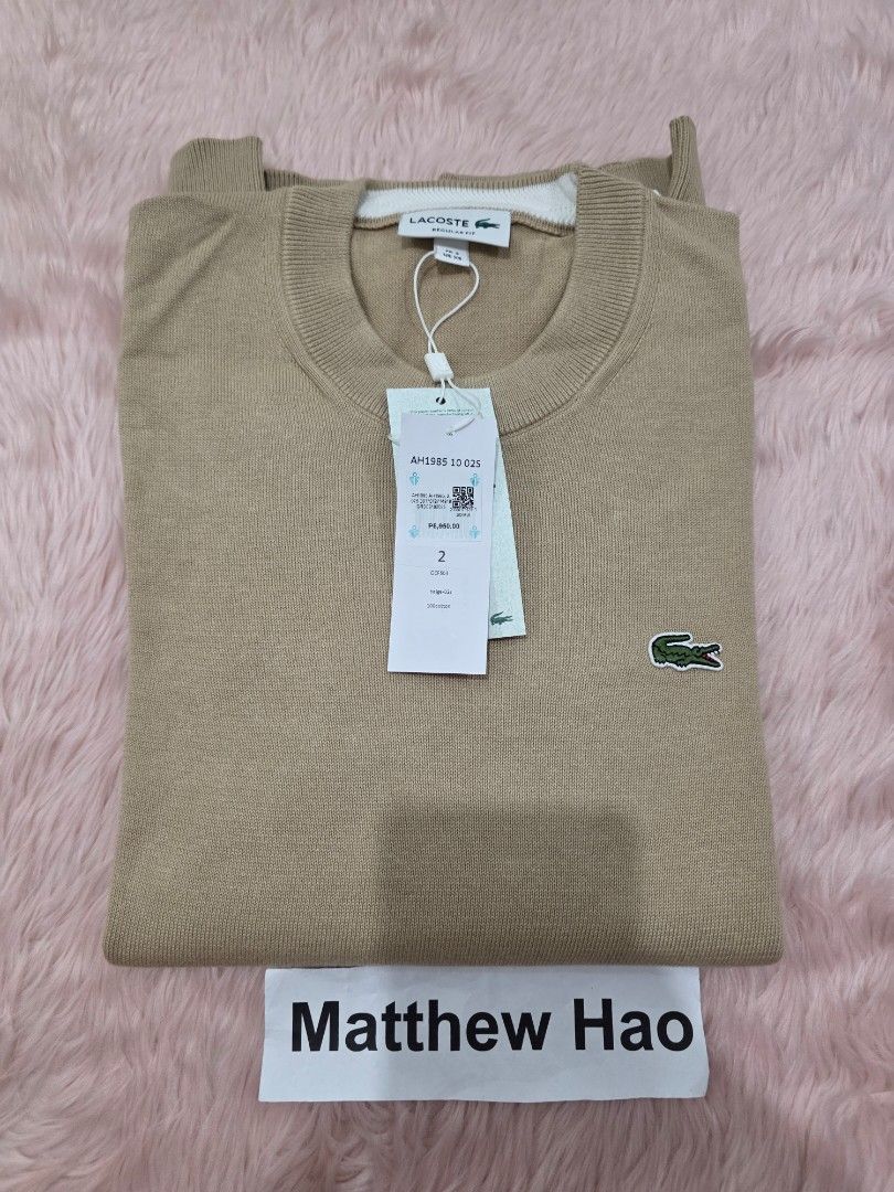Lacoste organic cotton sweatshirt (Category: Tshirts & Polo Shirts ) located in Manila. Submitted by machoxmatt (Listing ID 1469975018, Image 2). Description: brandnew size: 2 regular fit (w19, L26) color: grey mop:bdo/gcash shipping at buyer's expense.