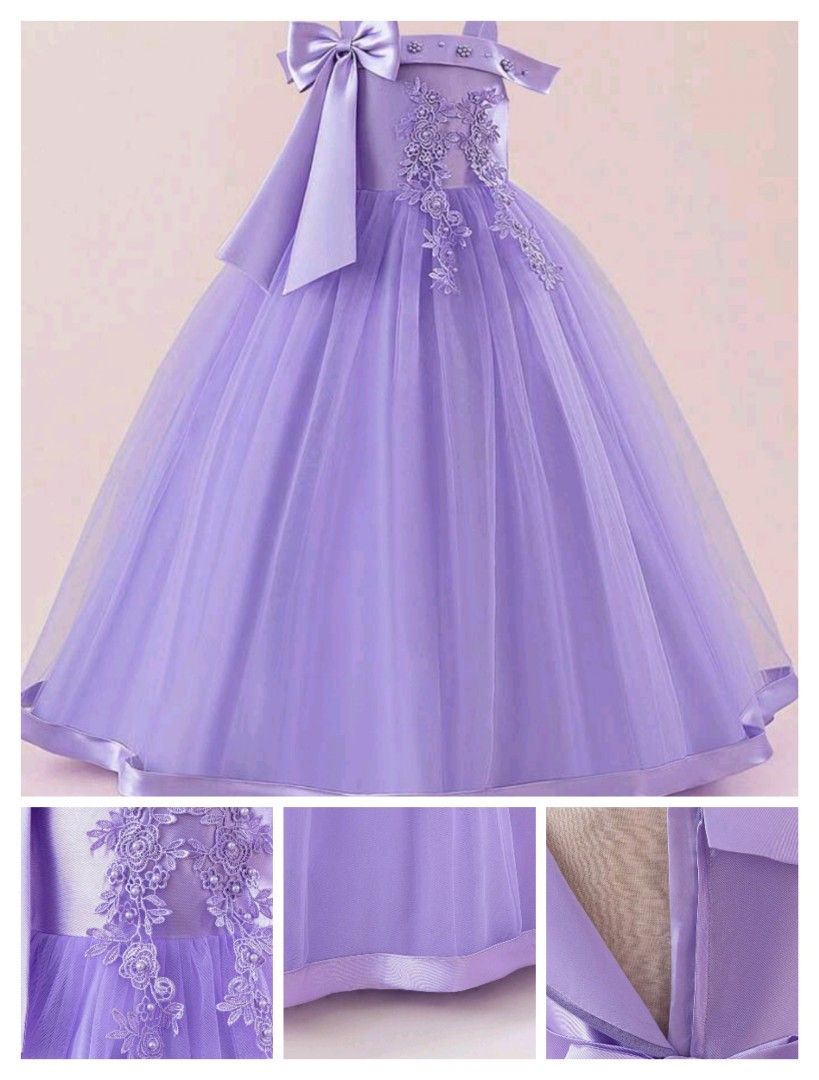 Lavender flower girl formal dress gown with tulle, Women's Fashion ...