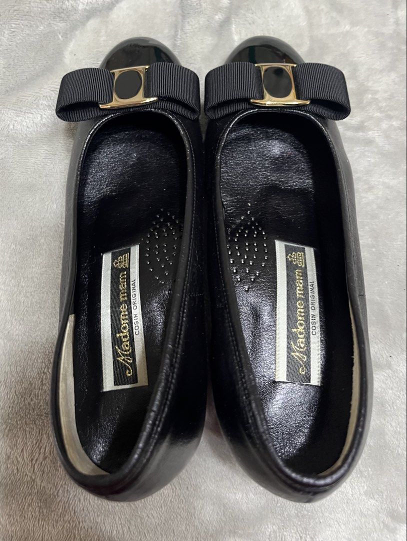 Leather shoes (Category: Heels) located in Bacoor. Submitted by ayit. (Listing ID 1470049364, Image 3). Description: Orig personal japan 22 cm 8.5 inches sf inc nego - Brand: Madame Mam (Original from Japan) - Style: Classic black leather pumps with bow and gold buckle detail - Size: 21 EEEE - Material: Premium black leather - Condition: Excellent pre-loved condition (well-maintained) - Features: Comfortable low heel, slip-on design, elegant fini
