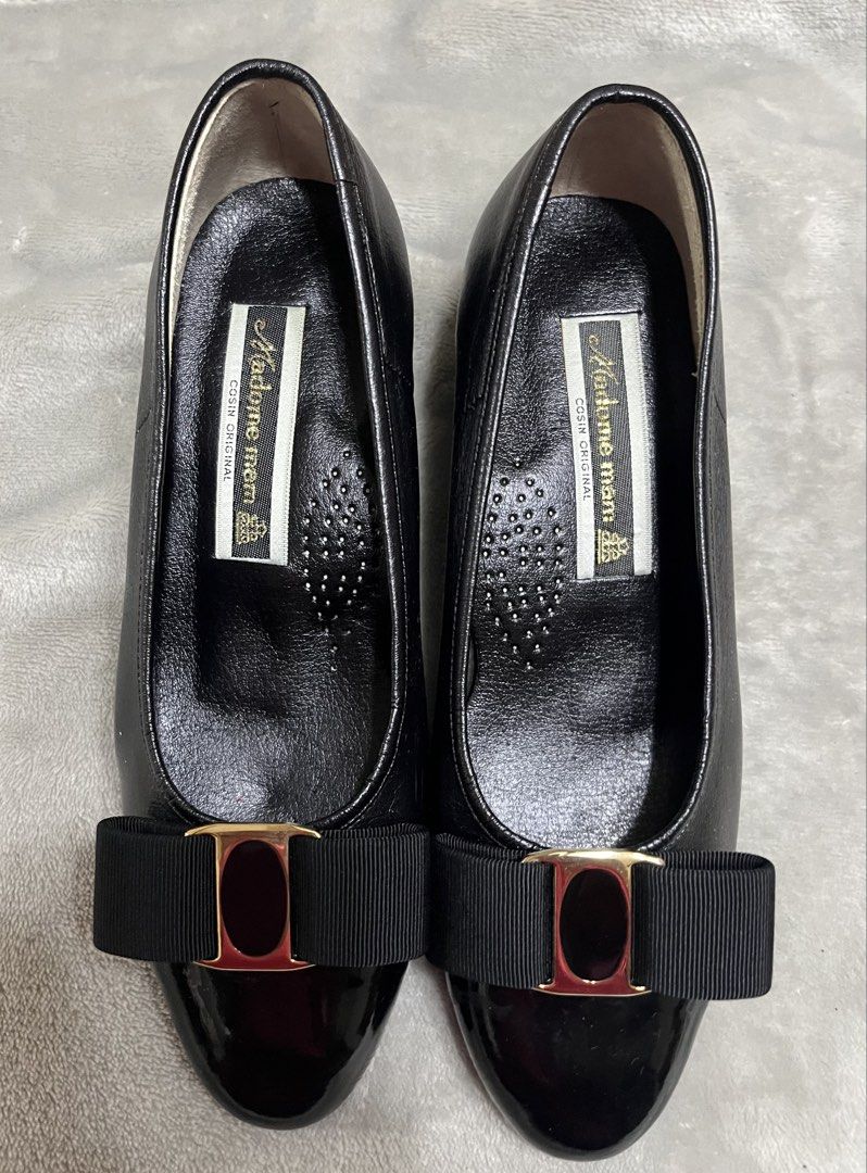Leather shoes (Category: Heels) located in Bacoor. Submitted by ayit. (Listing ID 1470049364, Image 1). Description: Orig personal japan 22 cm 8.5 inches sf inc nego - Brand: Madame Mam (Original from Japan) - Style: Classic black leather pumps with bow and gold buckle detail - Size: 21 EEEE - Material: Premium black leather - Condition: Excellent pre-loved condition (well-maintained) - Features: Comfortable low heel, slip-on design, elegant fini