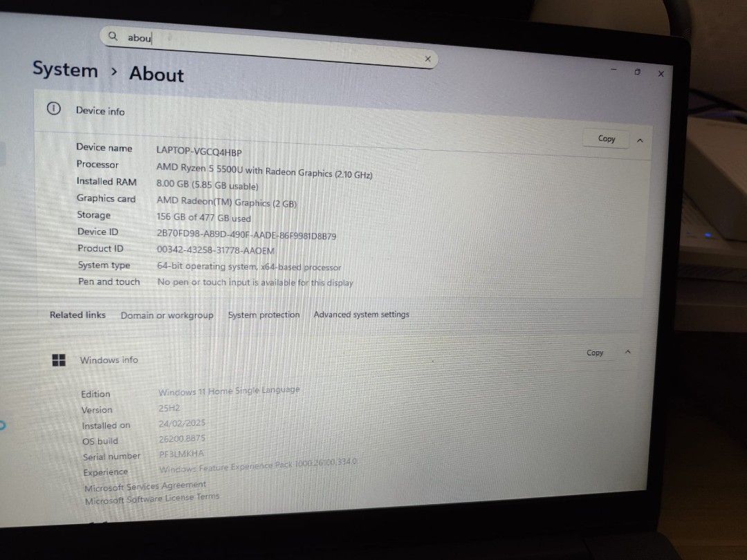 Lenovo V14 G2 ALC Ryzen 5 (Category: Laptops & Notebooks) located in Davao. Submitted by coolwolf.99f799_86 (Listing ID 1470033889, Image 2). Description: Laptop for sale 💻 Lenovo V14 G2 ALC Ryzen 5 Bought it last 2024 pa Wala kaayo nagamit Still good condi Processor: AMD Ryzen 5 5500U with Radeon Graphics RAM: 8GB Graphics Card : AMD Radeon Storage : 477 Windows 11 Slight issue: naay crack sa likod pero nothing is affected Rfs: dili magamit sa 