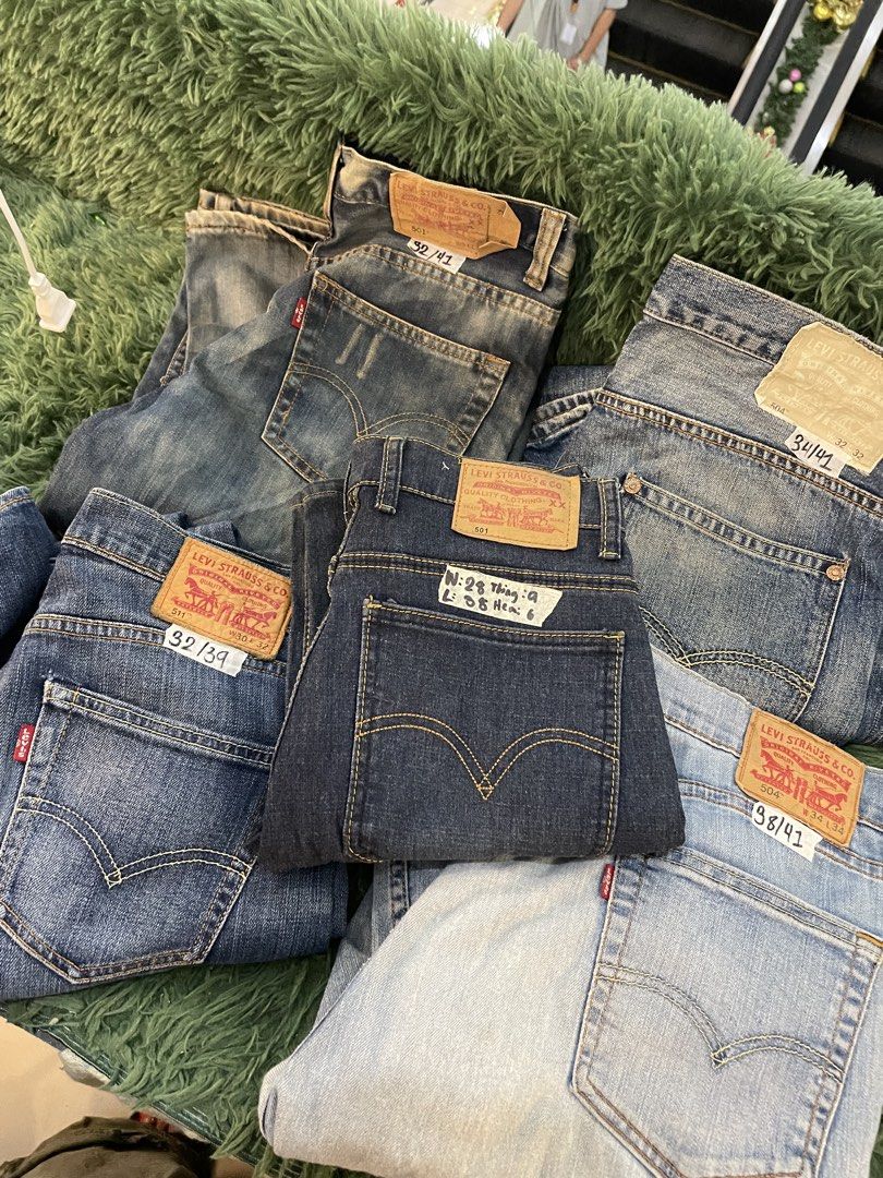 Levi's Assorted Denim Jeans Multiple Sizes Available (Category: Jeans) located in Cainta. Submitted by riszizlux (Listing ID 1470018546, Image 1). Description: - Authentic Levi's jeans in various classic fits: 501, 504, 511, and 581 - Wide selection of washes: Light wash, dark indigo, and distressed grey - Exact measurements clearly labeled on every pair for easy sizing - Durable and sturdy denim construction.