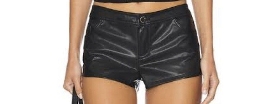 (LF) Black leather micro shorts or micro skirt (Category: Skirts) located in Manila. Submitted by kira.declutters (Listing ID 1470098555, Image 2). Description: 26-28" waist 7-9" length Zara bershka or any.