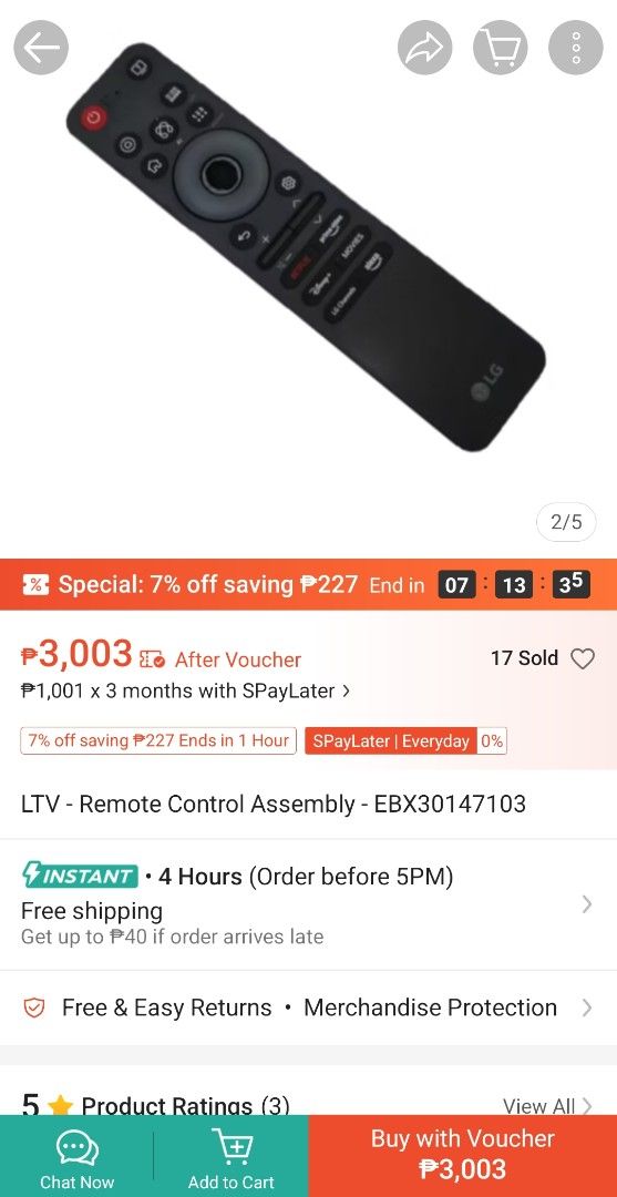 Genuine LG Magic Remote MR23GA EBX30147103 (Category: TV Parts & Accessories) located in Pasig City. Submitted by set_rolento (Listing ID 1470034188, Image 1). Description: - Model: LG Magic Remote MR23GA - Compatibility: Works with compatible LG smart TVs - Features: Center scroll wheel for easy navigation - Shortcuts: Dedicated buttons for Netflix, Prime Video, Disney+, and Alexa - Power: Requires 2 AAA batteries (batteries not included).