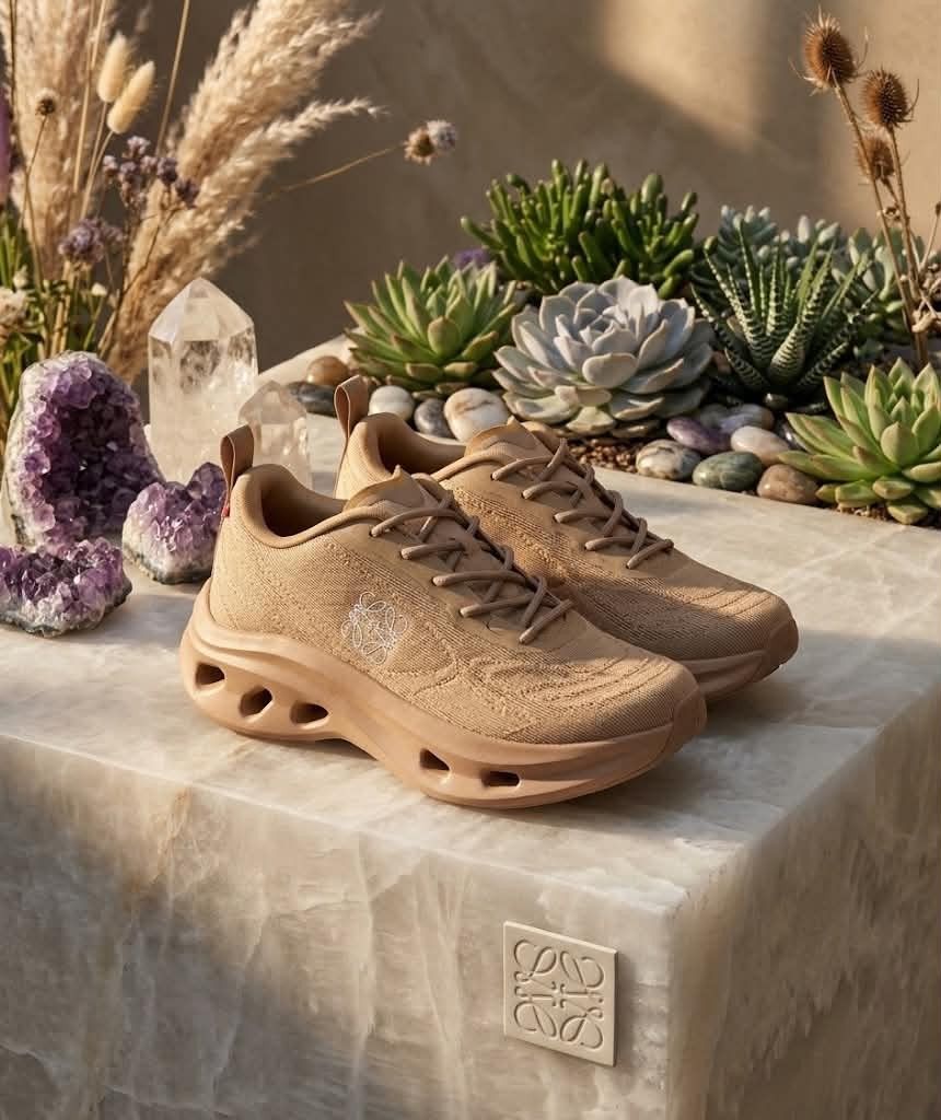Loewe Flow Runner Sneaker Tan cosmic (Category: Sneakers) located in Manila. Submitted by ellhys (Listing ID 1470133767, Image 1). Description: - Brand: Loewe - Color: Tan (Neutral earth tone) - Sole: Trendy chunky cutout design - Material: Lightweight knitted upper for all-day comfort - Closure: Lace-up - Details: Subtle Anagram logo stitched on the side - Condition/Style: Perfect designer daily rotation kicks that easily match casual outfits.