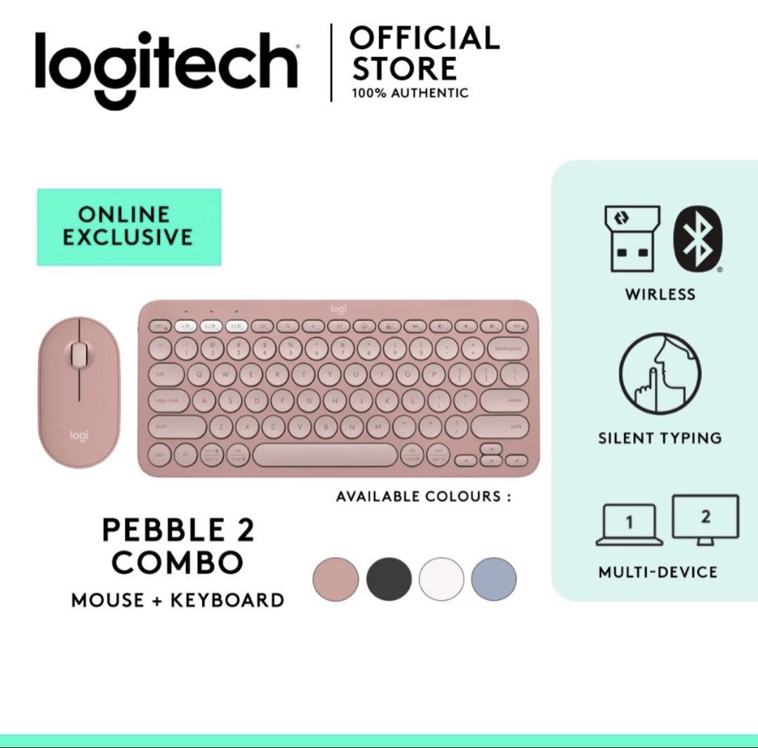 Logitech Pebble 2 Slim Multi-Device Bluetooth Wireless Keyboard and Mouse Combo | PC | Mac | Laptop (Category: Computer Keyboard) located in Pasig City. Submitted by shanemendozaa (Listing ID 1470085977, Image 2). Description: Logitech Pebble 2 Slim Multi-Device Bluetooth Wireless Keyboard and Mouse Combo | PC | Mac | Laptop Freebie: Keyboard pouch Original Price: 2099 Special features * Slim, lightweight, minimalist design made with recycled pla