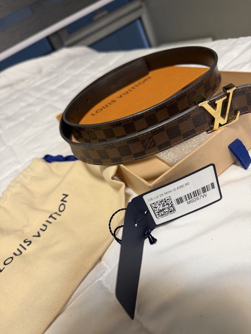 Louis Vuitton Damier Ebene Mini Belt (Category: Belts) located in Manila. Submitted by chanelmari19 (Listing ID 1470047147, Image 1). Description: - Authentic Louis Vuitton Damier Ebene belt - Size: 80 - Hardware: Gold-tone LV buckle (solid and shiny) - Design: Classic dark brown checkerboard canvas with clean edges - Inclusions: Original box, tags, and dust bag included - Condition: Excellent, well-maintained.