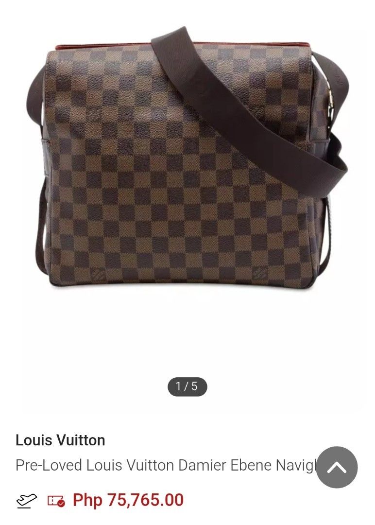 Louis Vuitton Damier Ebene Naviglio Messenger Bag (Category: Luxury Bags & Wallets) located in Baguio. Submitted by jayrgijc52758 (Listing ID 1470092069, Image 2). Description: Louis Vuitton Damier Ebene Naviglio Original See all photos first issue: may parts na may discoloration at may pArts na maliliit na cracks sa canvass nya 5k.