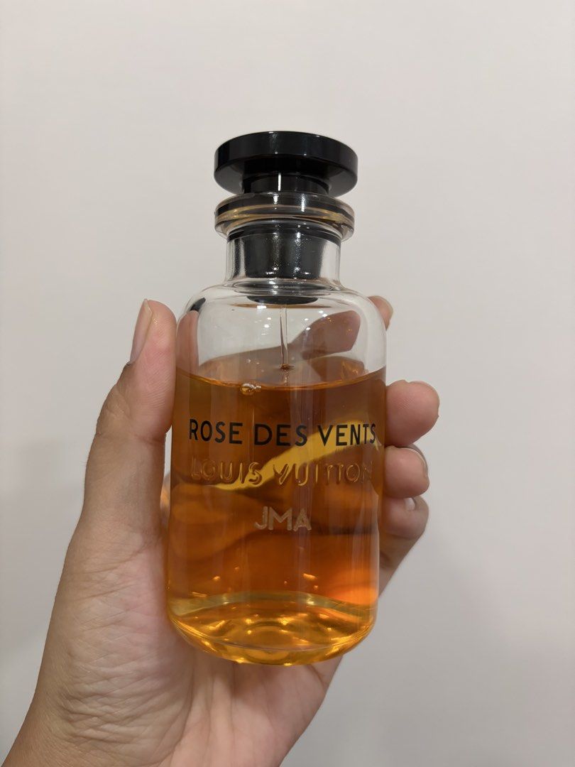 Louis Vuitton Rose Des Vents Eau de Parfum (Category: Fragrance & Deodorants) located in San Fernando. Submitted by ercmnzn (Listing ID 1470115520, Image 1). Description: Original LV Rose Des Vents perfume bottle Custom engraved with initials "JMA" on the front glass Money back guaranteed Bottle only See pic for juice level.