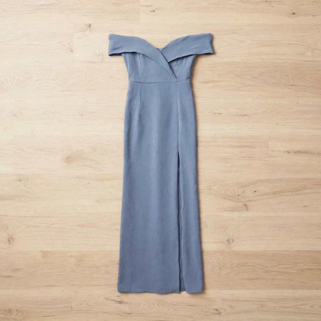 Small Size Wrapping Machine Lulus S Small - Dusty Blue Formal Gown - Off Shoulder Wrap Slit ...