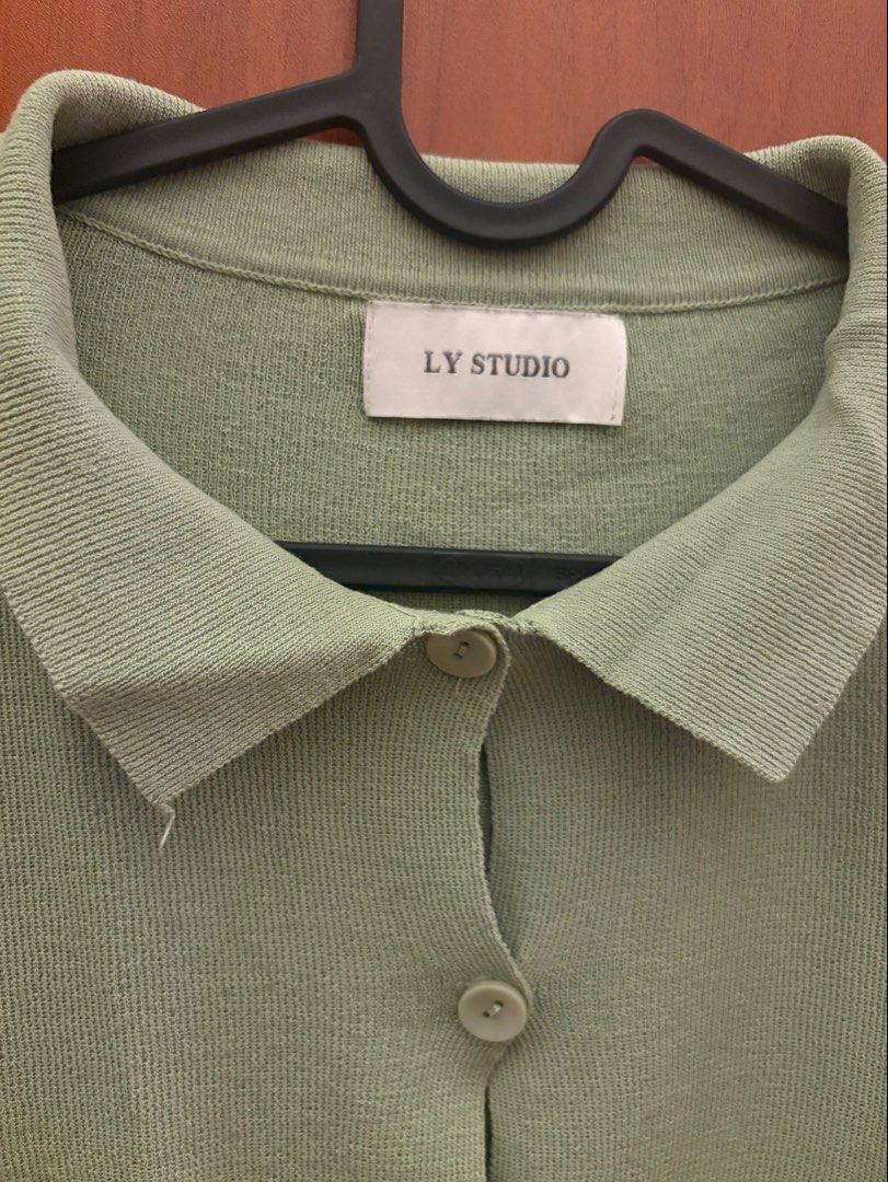 LY Studio Green Knit Polo Shirt (Category: Blouses) located in Makati City. Submitted by chloudyday (Listing ID 1470066109, Image 2). Description: LY Studio, Sage Green, Fits Size S-M.