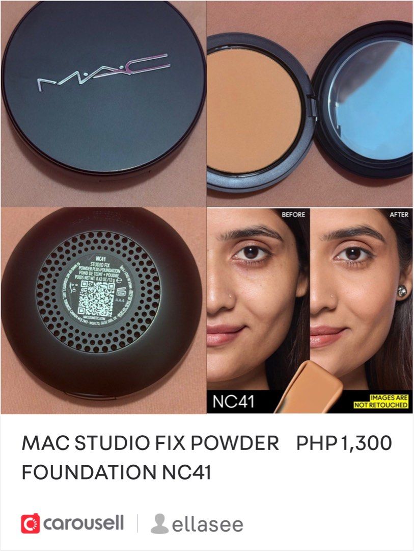 MAC STUDIO FIX POWDER FOUNDATION NC41 (Category: Makeup) located in Taguig. Submitted by ellasee (Listing ID 1470137862, Image 1). Description: Refillable Ręáśöń for śëłłınġ: not my shade - gift po sakin. Nc41 —PLEASE TAKE TIME TO READ— 🧿🪬🧿🪬 ♥Actual photos posted.... always PAYMENT FIRST with proof of screenshot policy.. ♥100% LEGIT $ELLER here check my feedback section for proof of legitimacy. ♥ Please do your own research at GoogL€/Y0utub€ 