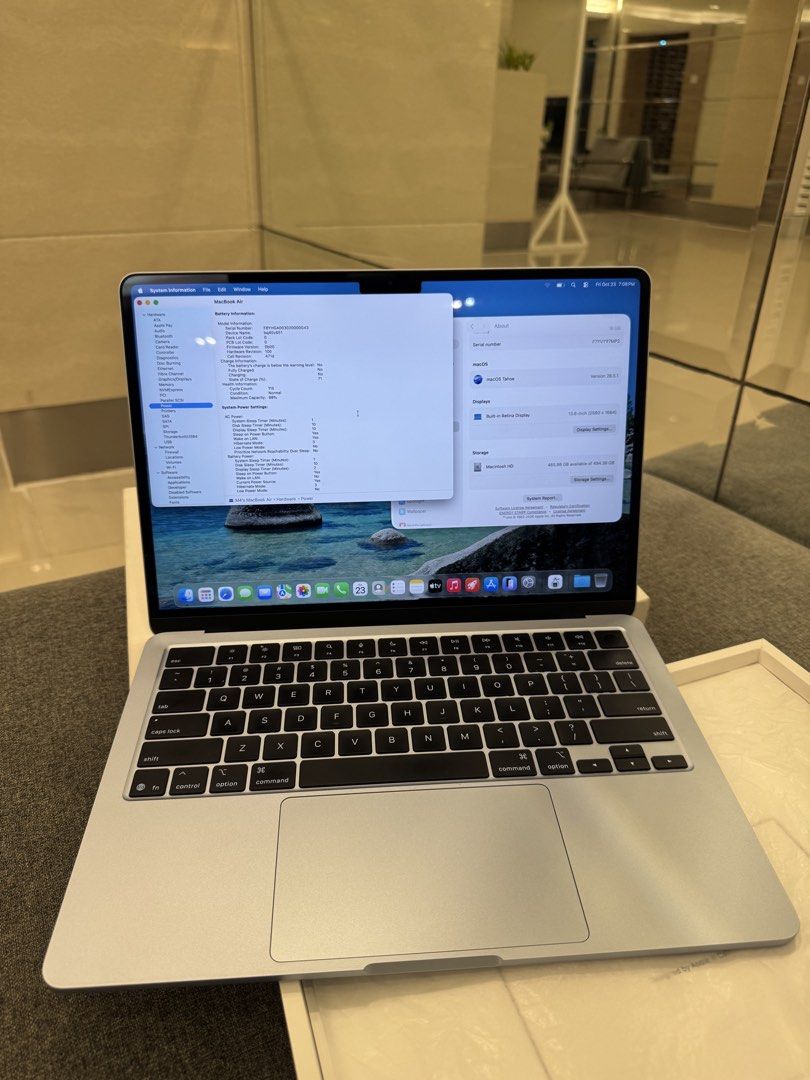 Macbook Air M4 16/512GB Sky Blue (Category: Laptops & Notebooks) located in Mandaluyong City. Submitted by levjatics (Listing ID 1469950437, Image 3). Description: Macbook Air M4 13’ l ₱ 67,990 Apple M4 16/512GB 115 Cycle Count | 98% BH 16/512GB Sky Blue ✅ Microsoft Office for Lifetime already installed ✅ Laptop Pouch ✅ Original Charger ( Brick from M3 unit 30w) And Box ✅ Good As New | Can be pass as Bnew | ✅ No dents | No scratch ✅ Unit Can be r