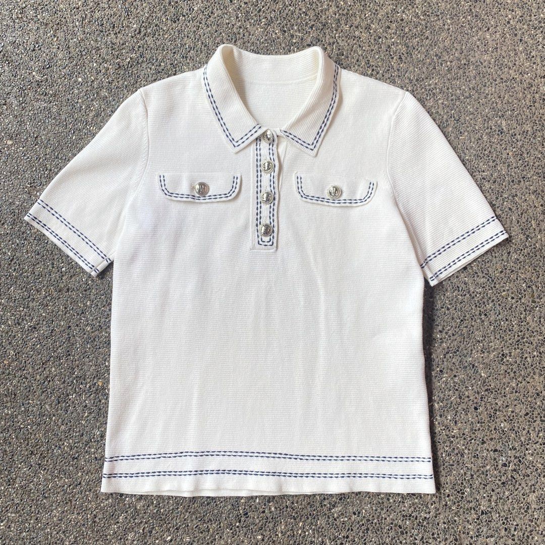 💫Maje Misla Contrast Stitch Polo Top (Category: Shirts) located in Manila. Submitted by yourdaily_obsessions (Listing ID 1470088962, Image 3). Description: Item: Maje •Size:M-L •Measurements: 16.5x22” •Color: Cream •Seen worn by Ms. Nayeon of kpop group TWICE!✨ •Must have!😩🤍 w/ minimal stain, see last pic. - Notes before making an offer❗️ •Photos are provided for self authentication. •Bogus/irresponsible buyer auto blocked •Check details first