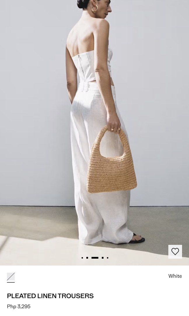 Mango 100% Linen Wide Leg Trousers (Category: Other Bottoms) located in Quezon City. Submitted by dropdeadprices (Listing ID 1470027877, Image 3). Description: - Color: White - Material: Lightweight 100% linen, perfect for warm weather - Fit: Wide leg with a high waist cut - Details: Front pleats and functional side pockets - Style: Clean, minimalist, and easy to pair with any top Retails for P3295 and still in Mango website.