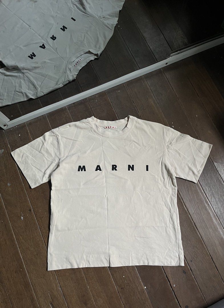 Marni Spellout Tee Beige (Category: Shirts) located in Bugallon. Submitted by thriftteas.00 (Listing ID 1470006509, Image 1). Description: Marni Spellout Crop Tee Beige Medium No issue Excellent condition Needwash Complete tags Claim 1000.