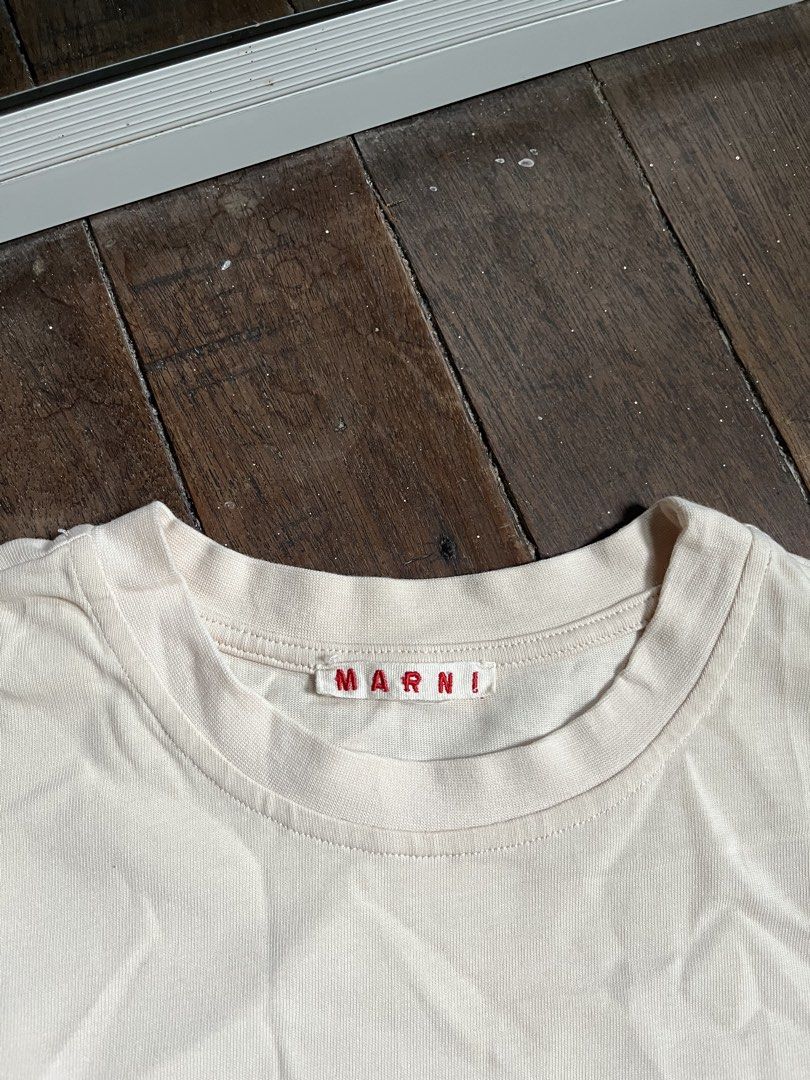 Marni Spellout Tee Beige (Category: Shirts) located in Bugallon. Submitted by thriftteas.00 (Listing ID 1470006509, Image 3). Description: Marni Spellout Crop Tee Beige Medium No issue Excellent condition Needwash Complete tags Claim 1000.