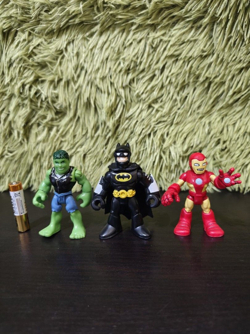 Marvel Superhero Squad Hulk Batman Iron Man Action Figures (Category: Action & Battle Toys) located in La Trinidad. Submitted by charlsensei (Listing ID 1470000303, Image 1). Description: - Set of 3 mini action figures: Hulk, Batman, and Iron Man - Stands around 2 inches tall - Officially made by Hasbro and DC Comics, dated 2010 - Condition: Minor paint wear from previous play - Great addition for superhero toy collectors - Grab the set today!.