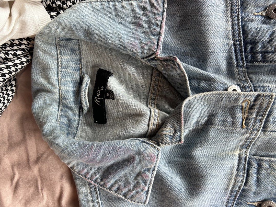 Max Light Wash Denim Jacket Size 10 (Category: Coats, Jackets and Outerwear) located in Cebu City. Submitted by shopmikascloset (Listing ID 1469955191, Image 3). Description: - Brand: Max - Size: 10 - Wash: Light wash denim - Material: Durable cotton - Features: Classic button-up front, chest flap pockets - Fit: True to size, versatile everyday layer.