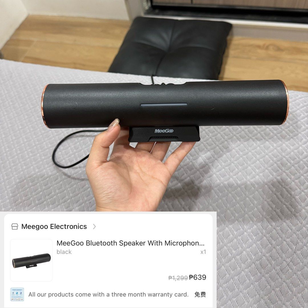 MeeGoo Bluetooth Speaker With Microphone Black (Category: Soundbars, Speakers & Amplifiers) located in Manila. Submitted by jerlyn_lynn (Listing ID 1469987841, Image 1). Description: Selling for only ₱200! Original price is over ₱600. 📍 Location: Pasay City The item is almost brand new! It has only been used while plugged in, so the overall condition is still very good. The sound quality is perfectly fine, with no damage or deterioration. Looks 