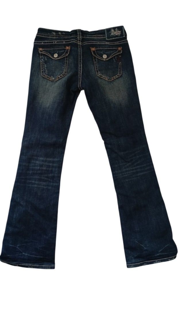 MEK DENIM (Category: Activewear) located in Manila. Submitted by biniyayaan (Listing ID 1469961896, Image 2). Description: MEK DNM dark wash distressed denim jeans featuring contrast orange stitching and front coin/hip pocket detailing..