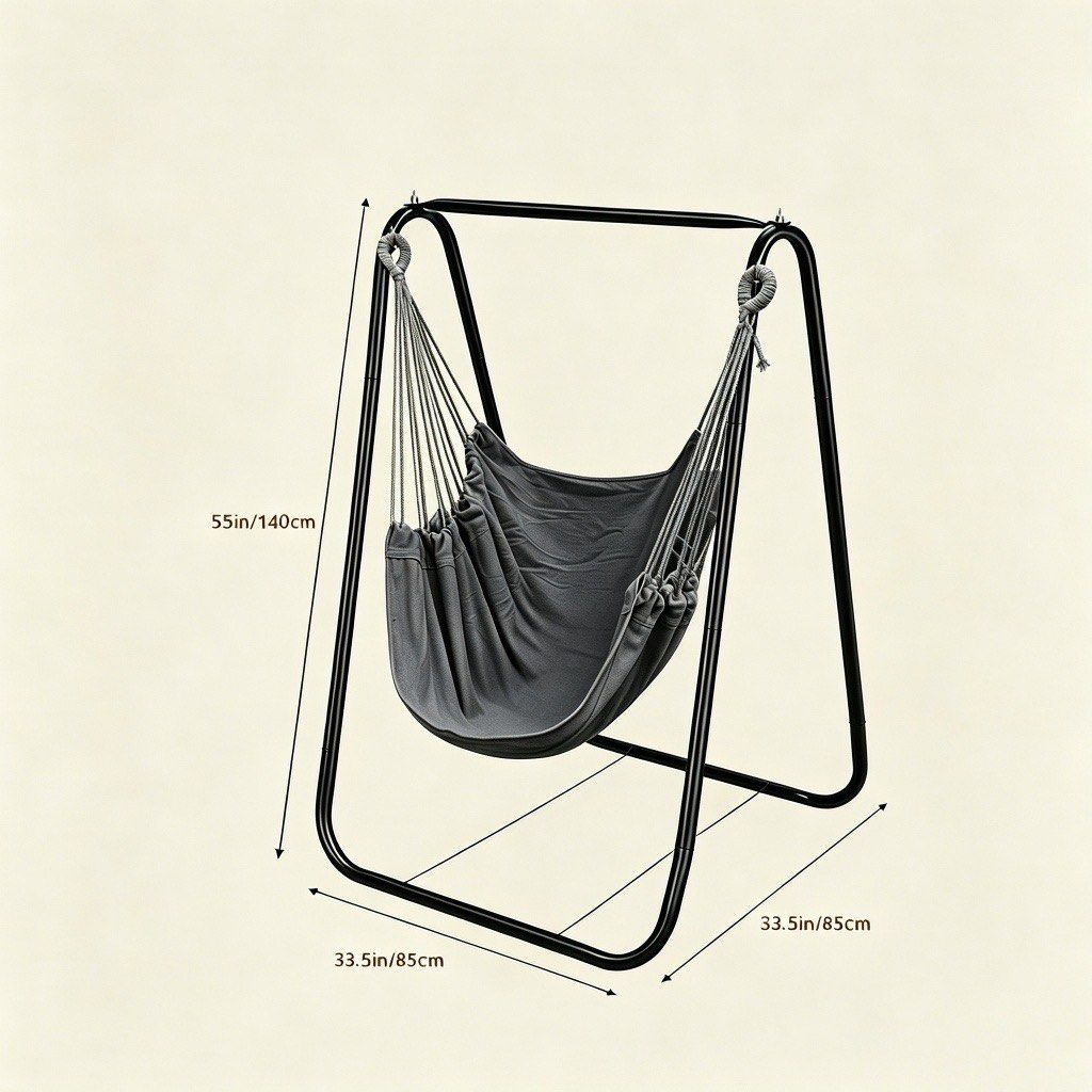 Metal Bracket + Duyan (Category: Cots & Cribs) located in Quezon City. Submitted by sharmaineee16 (Listing ID 1470122662, Image 1). Description: - Product: Gray fabric hanging hammock chair with heavy-duty black metal stand - Dimensions: 55" H x 33.5" W x 33.5" D - Versatile: Perfect for both indoor and outdoor relaxation - Setup: Easy-to-assemble frame with secure rope attachments - Condition: Brand new and ready to use.