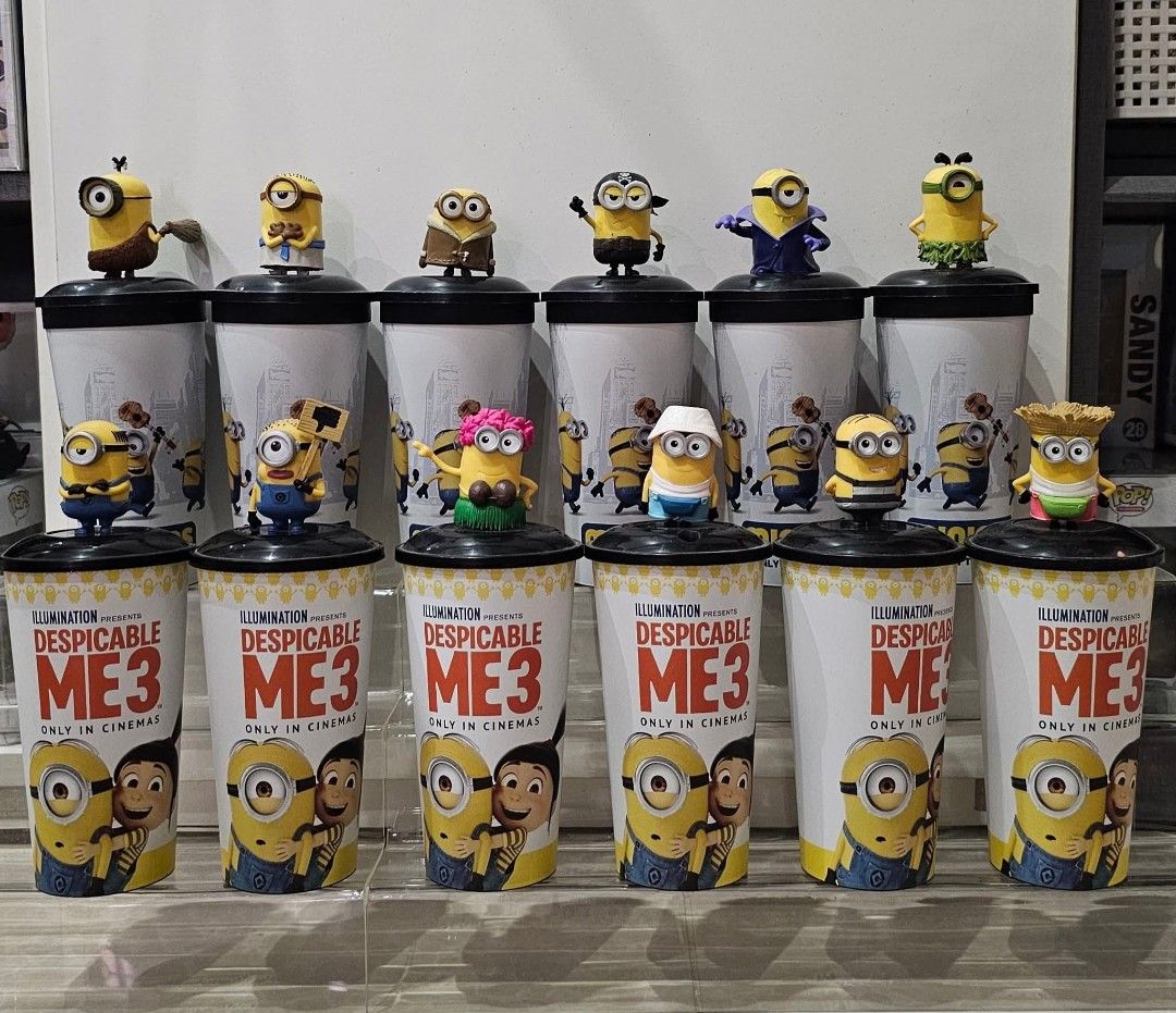 Minions Despicable Me collections (Category: Character Goods) located in Manila. Submitted by charissee12319 (Listing ID 1470044707, Image 1). Description: Markdown prices❗️ 👉 Minions Tumblers (6pcs) - 3k 👉 Despicable Me 3 Tumbers (6pcs) - 3k 👉 10inch Funko Pop Roller Skating Stuart - 2k 👉 Dorbz (7pcs, excluding 3-pack) - 3k 👉 Framed Poster - 1k 👉 Onesie - 300 👉 Slippers - 400 First to pay gets the item. Discount on multiple items. Locatio