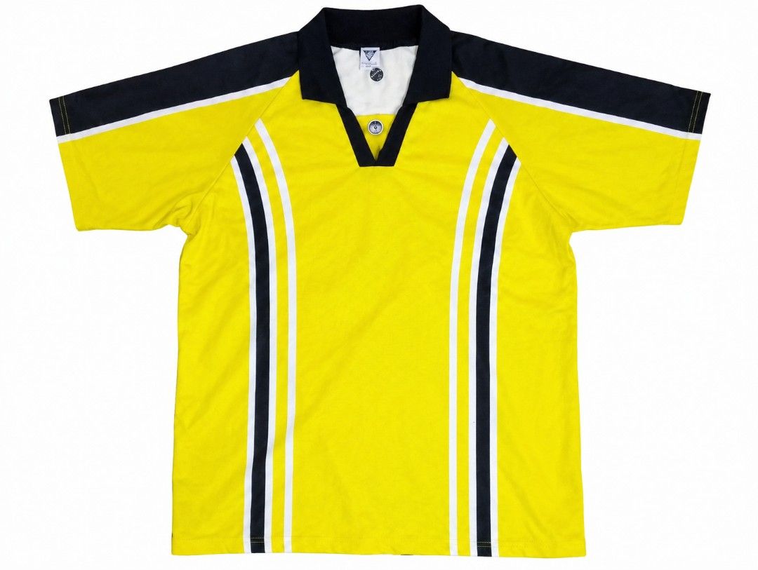 MIRACLE POLO JERSEY (Category: Tshirts & Polo Shirts ) located in Iligan City. Submitted by jydsale. (Listing ID 1470096588, Image 1). Description: 👕 Yellow Black & White Polo Jersey - 🎨 Color: Bright Yellow, Black, and White - 👔 Style: Polo Jersey - 🖤 Collar: Black V-neck collar with closure - 🤍 Design: Black and white stripes on the front and shoulders - 🔘 Details: Decorative buttons and contrast shoulder panels - 🏷️ Brand/Label: Miracle