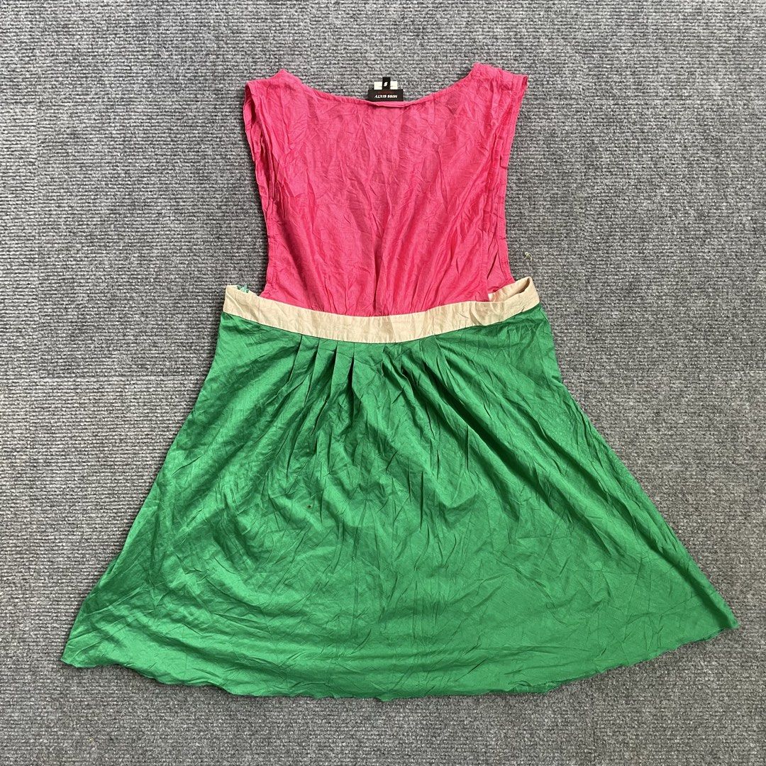 Miss sixty y2k mini dress (Category: Luxury Apparel) located in Iloilo. Submitted by 3ift2heav3n (Listing ID 1469958991, Image 2). Description: Miss sixty sleeveless mini dress featuring a hot pink pleated bodice, a neutral/beige waist band, and a bright green flared skirt. Authentic Small to medium Excellent condtion No flaws.
