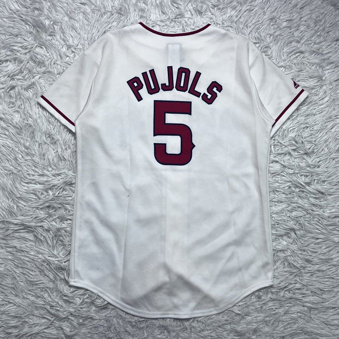 MLB jersey (Category: Activewear) located in Baguio. Submitted by sellingtonshop (Listing ID 1469947344, Image 2). Description: u2. Los Angeles Angels Baseball Jersey #5 Pujolos by Majestic Size: Youth L Fits XS Mens or S womens Dimes: 25*18 Condition: Good as New Issue: none Mine: 680 Steal: 780 Grab: 880.
