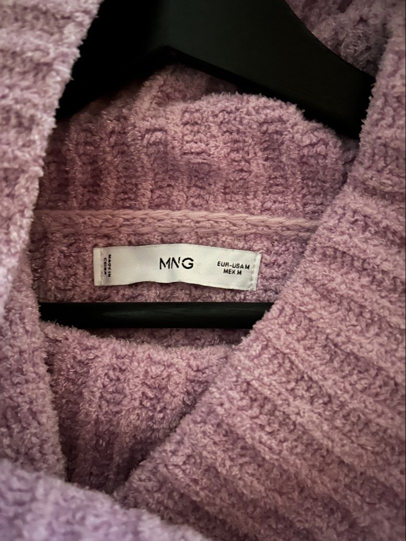 MNG Purple Ribbed Turtleneck Sweater Size M (Category: Others Tops) located in Pasig City. Submitted by valence26000 (Listing ID 1470043882, Image 3). Description: - Brand: Mango - Style: Chunky ribbed knit turtleneck sweater - Color: Cool pink - Size: Medium (true to size) - Material: Soft, textured knit - Condition: Great, no major flaws or wear.