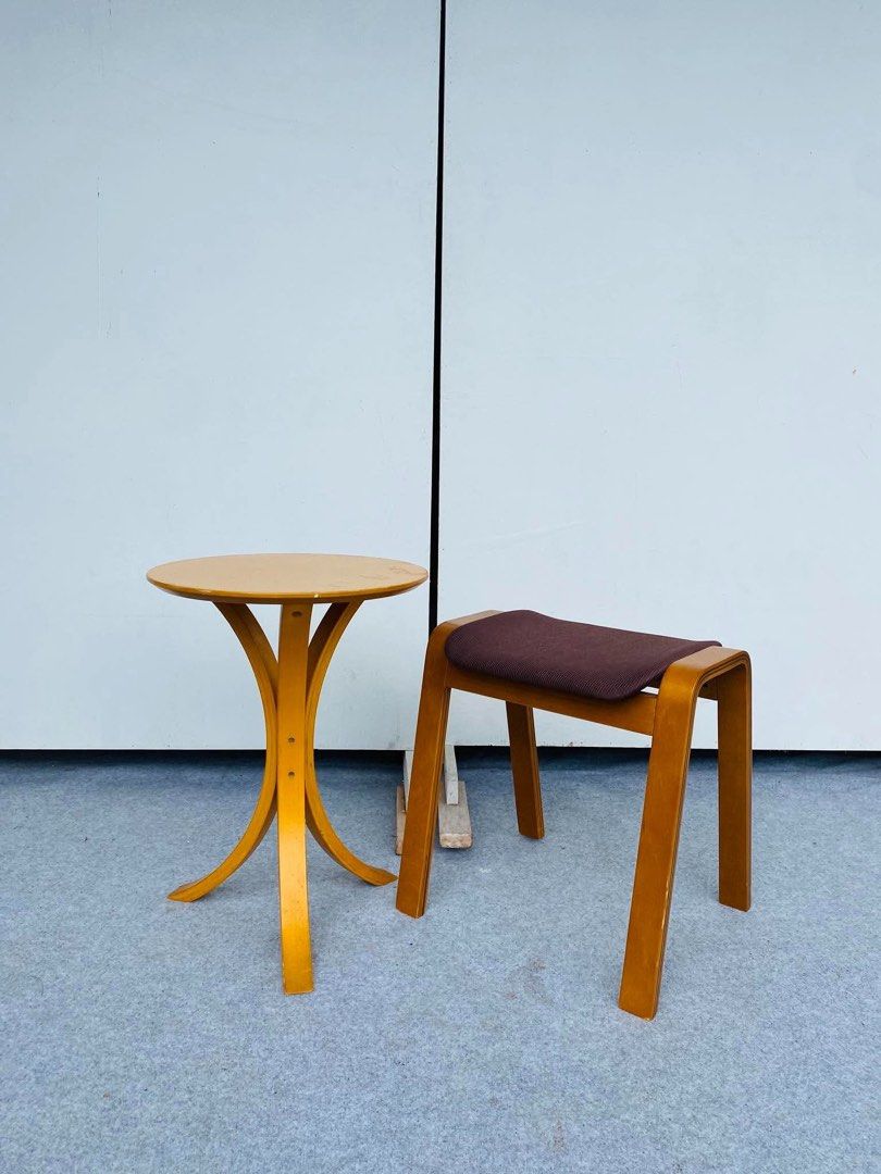 Modern Side Table with Stool (Category: Tables & Sets) located in Manila. Submitted by elliefurnies31 (Listing ID 1470017971, Image 1). Description: "JAPAN SURPLUS" BENTWOOD FOOTREST / MINIMALIST STOOL SIZE: 16D" x 21H" inches 17.5L" x 11.5W" x 18H" inches (AS-IS ITEM) IN GOOD CONDITION.
