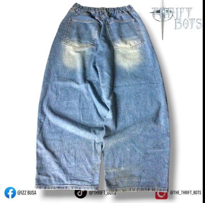 MP+ Baggy Jeans w Washed Designs (Category: Jeans) located in Butuan. Submitted by the_thrift_bots_ (Listing ID 1470082126, Image 2). Description: Mp+ Waist 28-36 Length 43 Thigh 16.5 Hem 10 Issue: Heel Drag Heavy x Thick 450 + sf or meet.