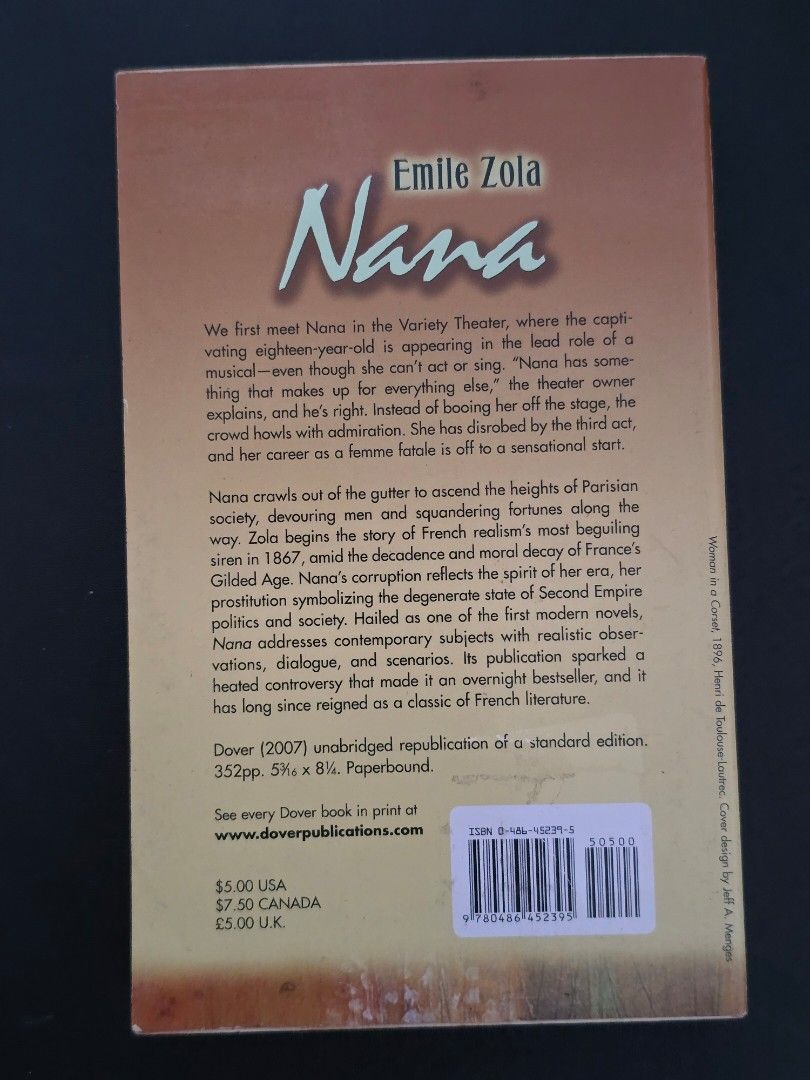 Nana by Emile Zola (Category: Storybooks) located in Dasmarinas. Submitted by curatedreadsbykat (Listing ID 1469956522, Image 2). Description: ✨ Secondhand ✨ This is a preloved copy so kindly manage your expectations. May have flaws like dents, tanning, foxing, writings, etc. ✨ Kindly swipe left on the picture section of the listing to see the condition of the book..